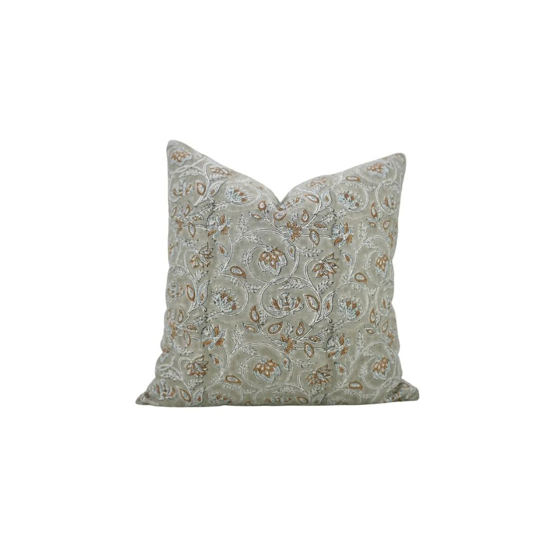 Indian Hand Block Printed Viscose Linen Pillow Cover- Saraswati