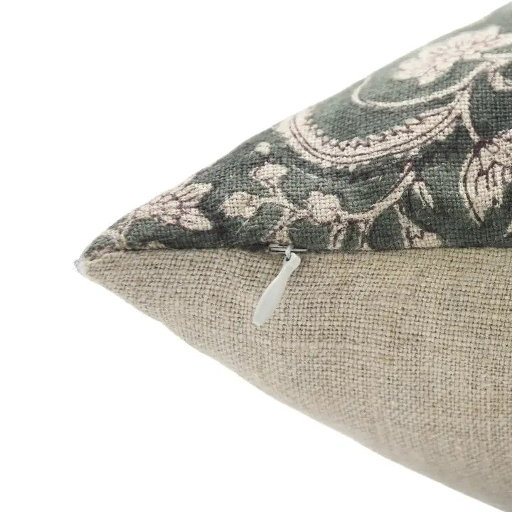 Hand Block Printed Thick Linen Room Pillow Cover - Kundanvan