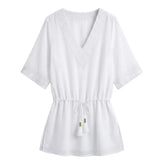 Short Embroidered Kaftan White