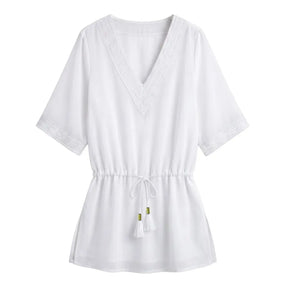 Short Embroidered Kaftan White