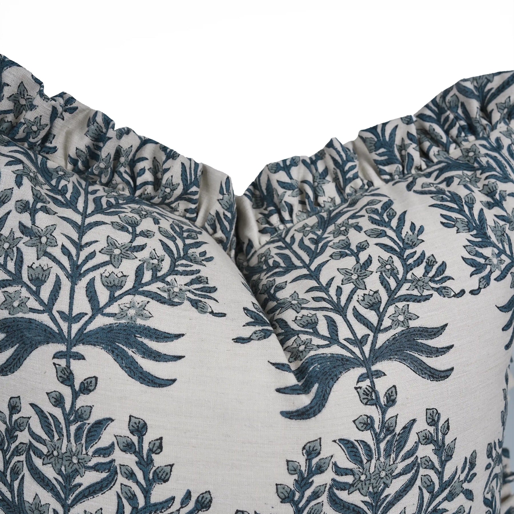 Hand Block Print Linen Blend Frill Cushion Cover - Vrindavan