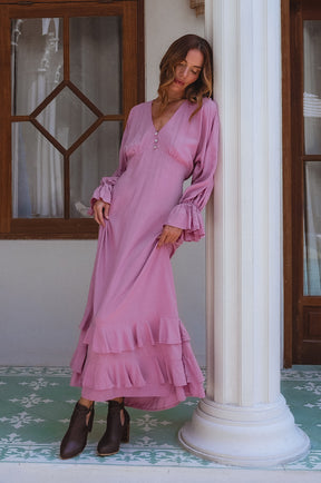 Ava Long Sleeve Ruffle Maxi Dress - Mauve