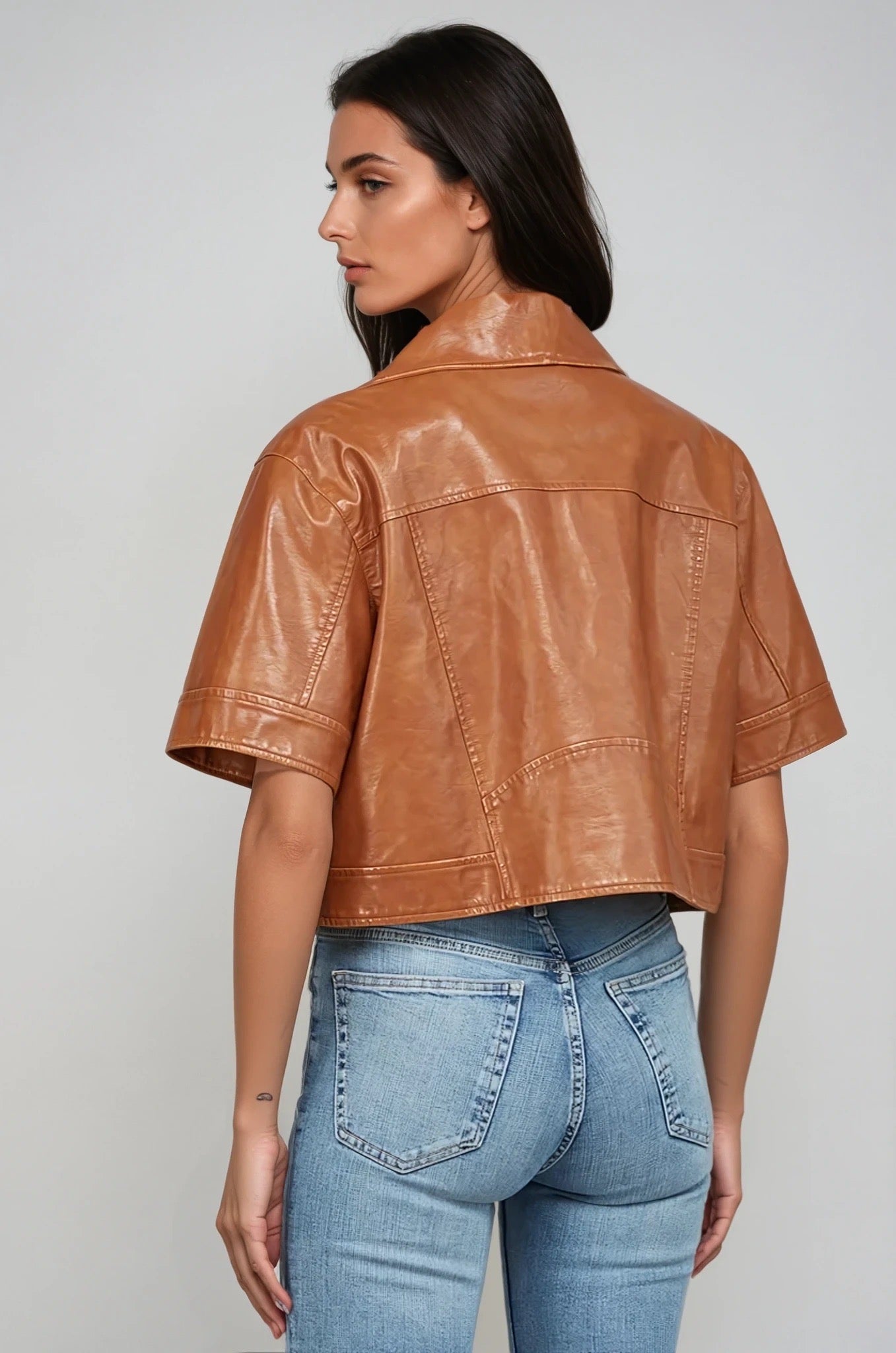 Romy Crop Faux Leather Moto Jacket