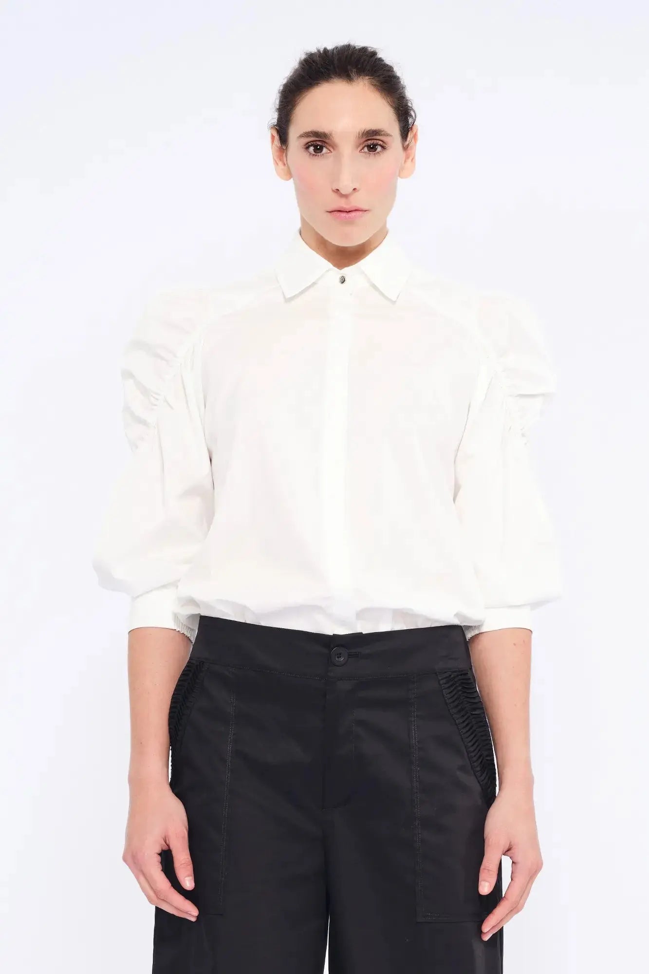 Bimba Puff Sleeve Stretch Cotton Blouse