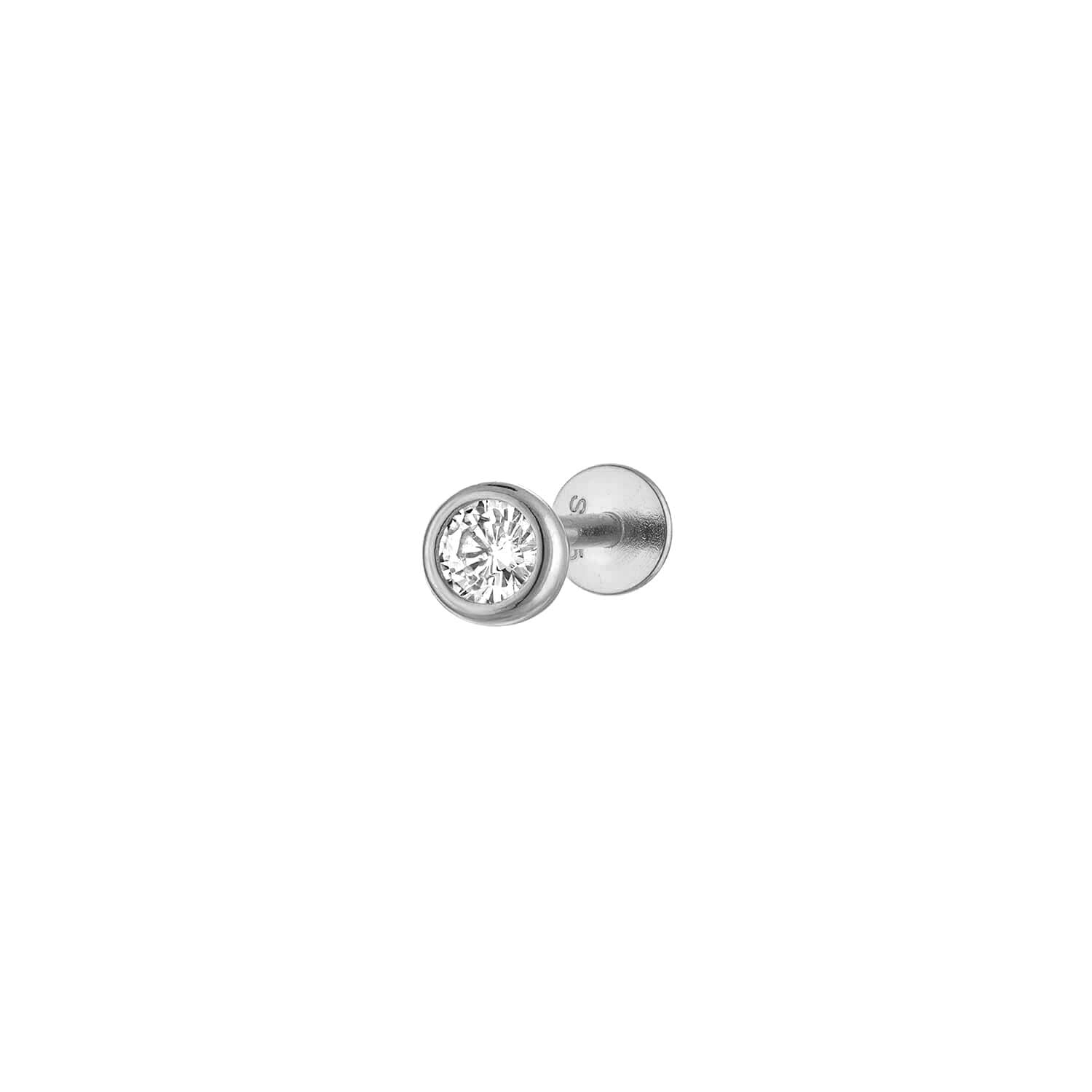 Single Round Pave Flatback Sterling Silver Earring Stud