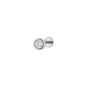 Single Round Pave Flatback Sterling Silver Earring Stud
