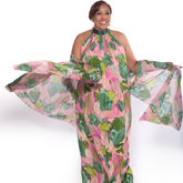 Pink Seashells Gathered Maxi Dress