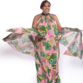 Pink Seashells Gathered Maxi Dress