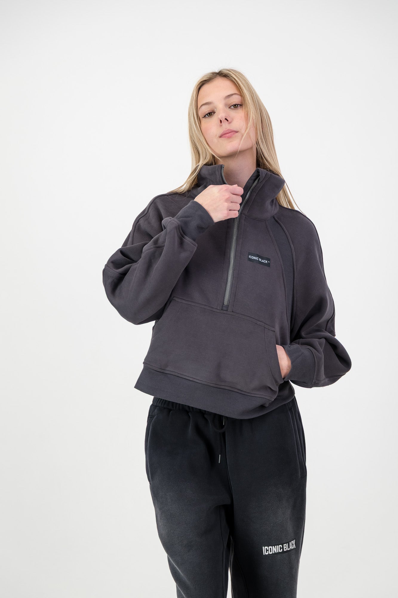 Women Cropped Half-Zip Sweatshirt