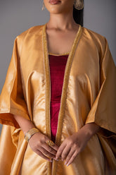 Wave Tube Velvet Red Dress with  Kimono Set