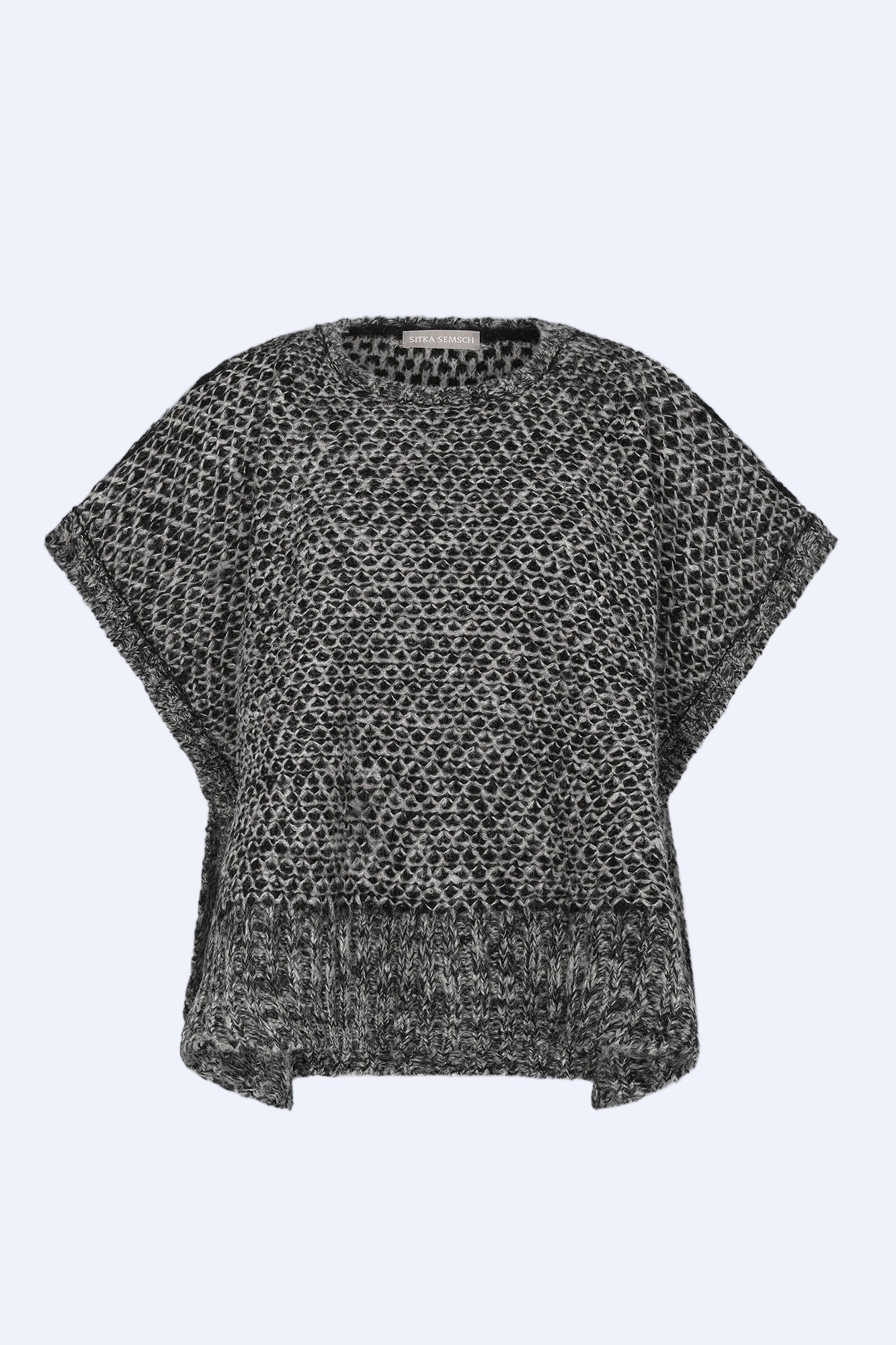 Chelsea Openwork Alpaca Poncho | Black Melange