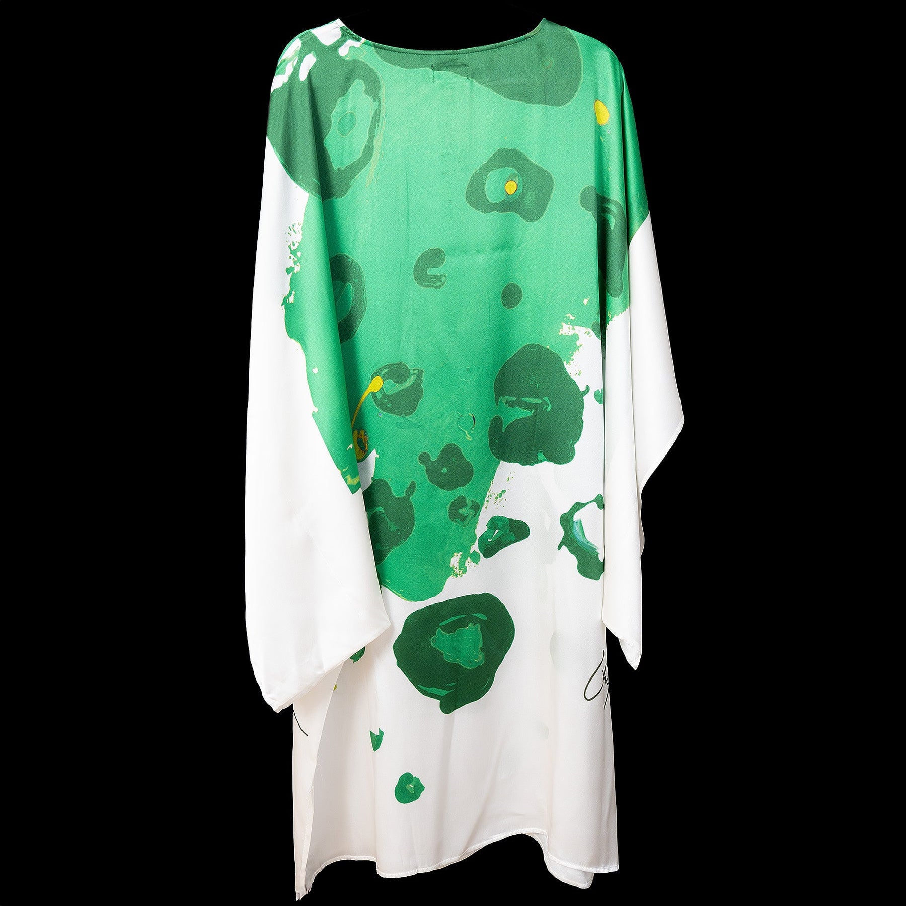 White Green Floral Expression Dolman Sleeve Dress