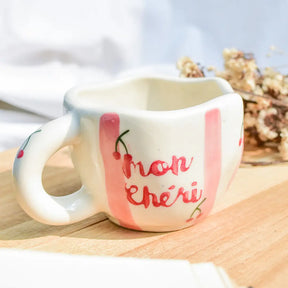Pink Striped Cheri Ceramic Mug - 4 x 2.5 Inches , 6.5 oz