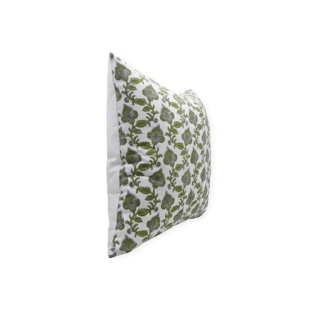 Classic Hand Made Block Print Thick Cotton White Pillow Cover - Madhubala