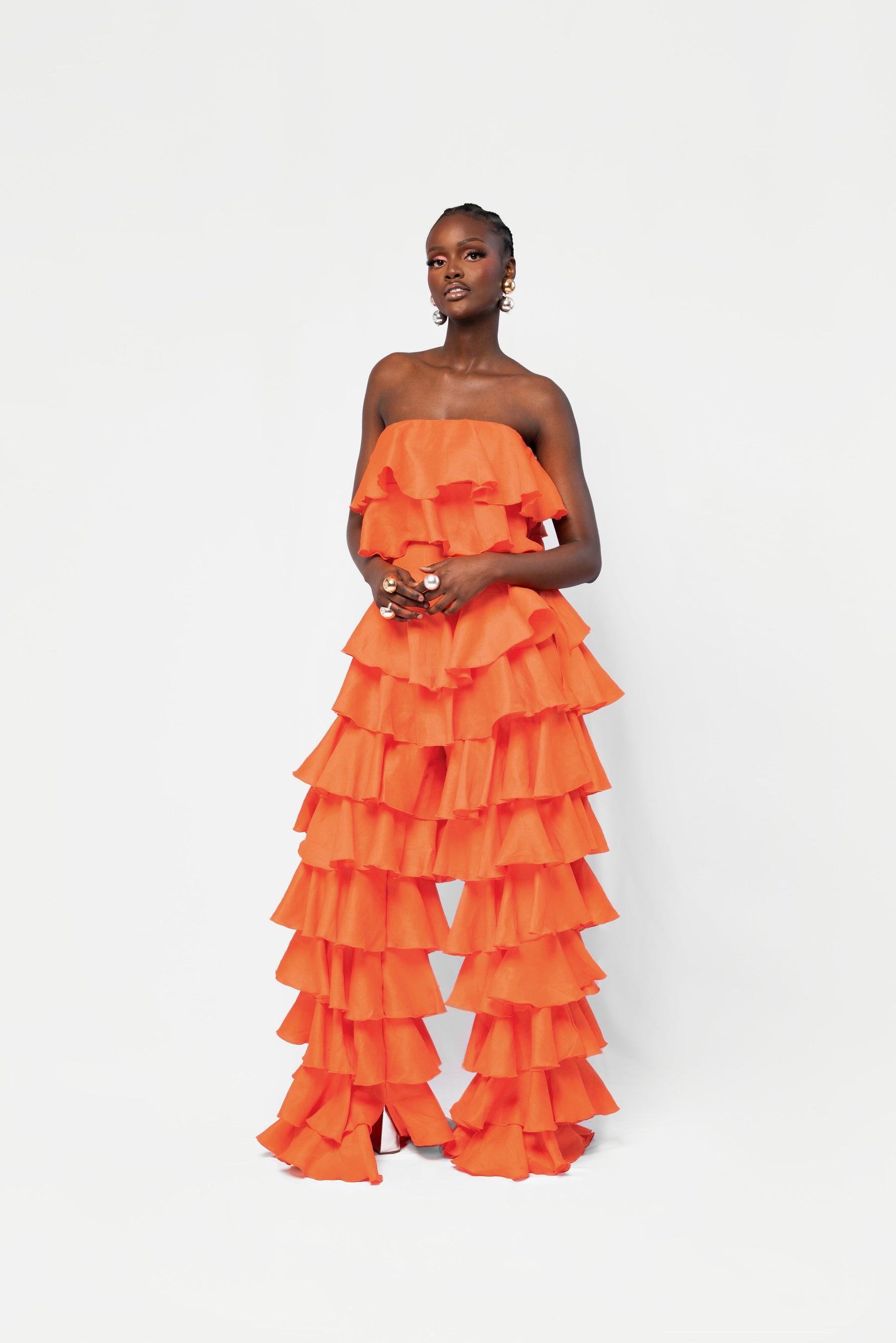 Linen DARIA Ruffle Pants in Orange