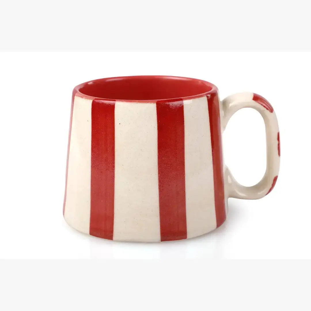 Ceramic Red Stripe Coffee Cup- 220ml (set Of 2)