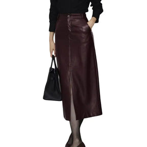 Genuine Sheep Leather Midi Skirt