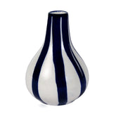 Ceramic Stripe  bud vase, 3.5 x 3.5 x 4.75 Inches-  Blue