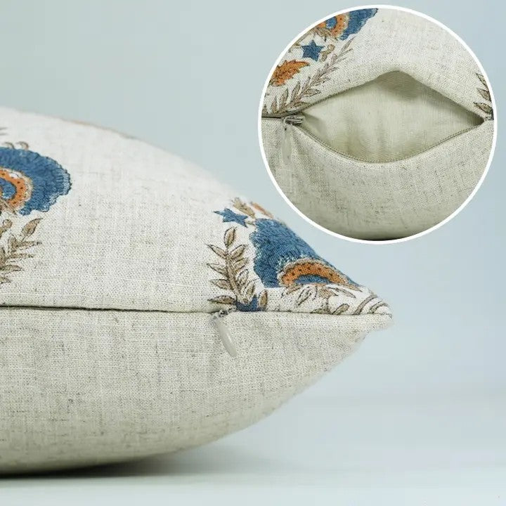 Beautiful Hand Block Print Viscose Linen Pillow Cover - Mohini