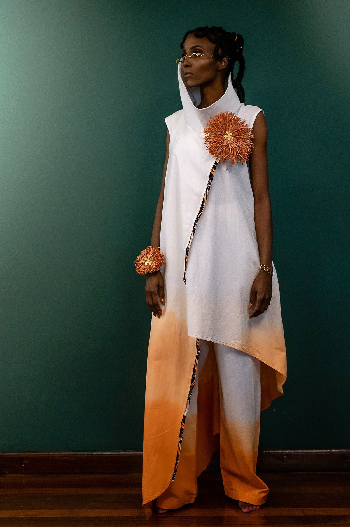 Fire Draped Hooded Ombrã© Tunic Set