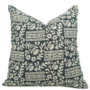 Decorative Hand-Carved Block Printed Pure Linen Pillow Cover - Mumtaz