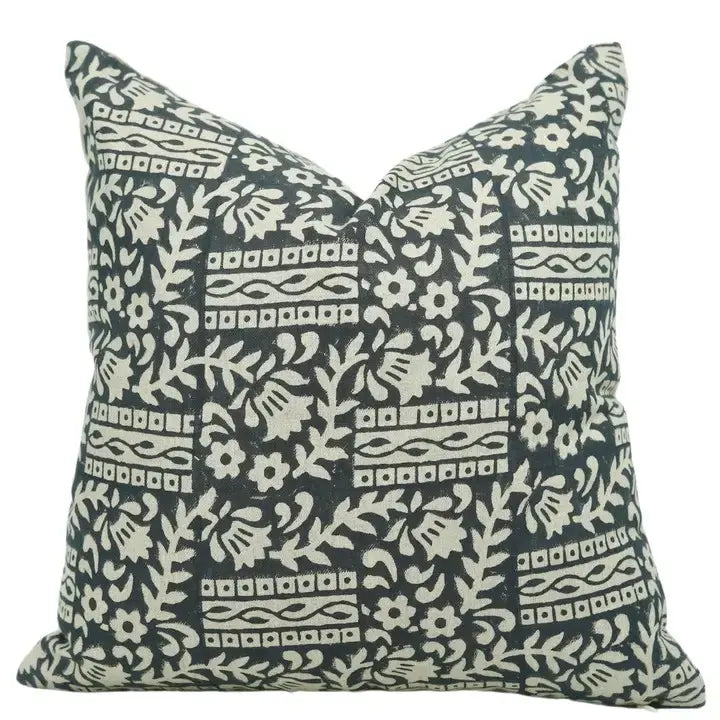 Decorative Hand-Carved Block Printed Pure Linen Pillow Cover - Mumtaz