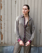 Embossed Botanical Long Sleeve Crepe Shirt