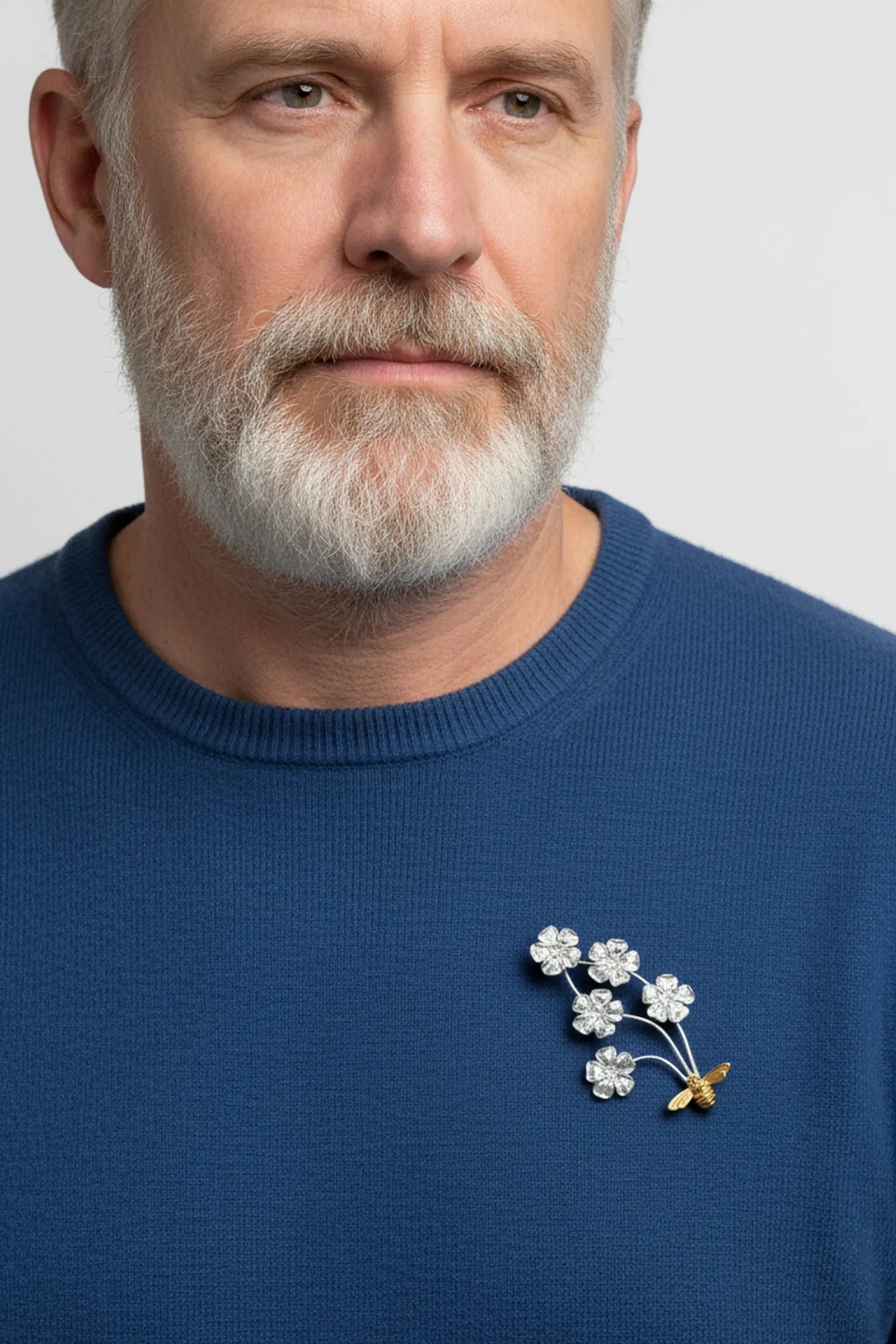 Luxury 10k Gold Bee & Silver Bouquet Brooch
