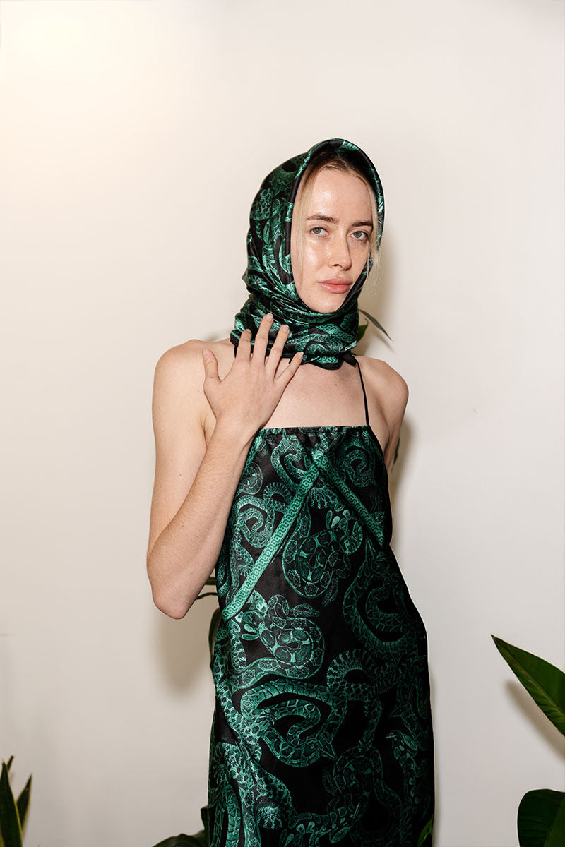 Silk Serpent Noir Scarf - Large