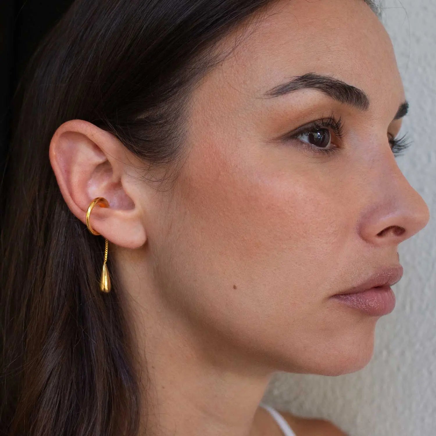 Sculptural Gold Drop Ear Cuff