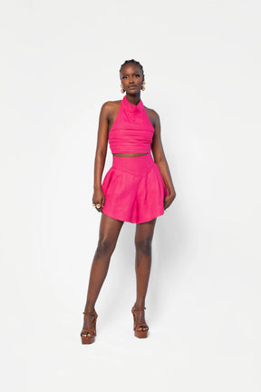 Linen LILY Wide Leg Shorts in Pink
