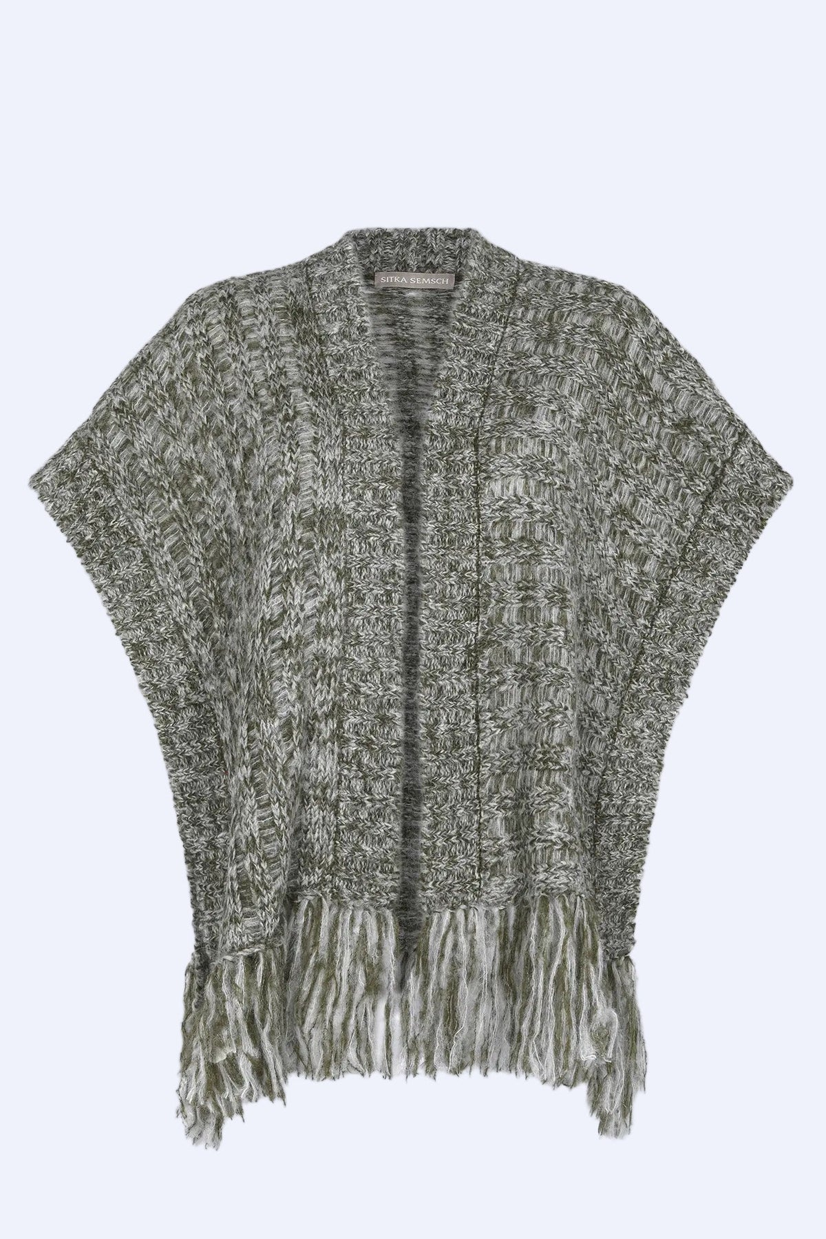 Amaris Alpaca Fringe Poncho | Olive Melange
