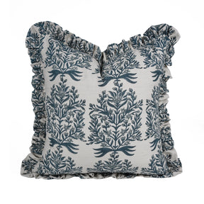 Hand Block Print Linen Blend Frill Cushion Cover - Vrindavan