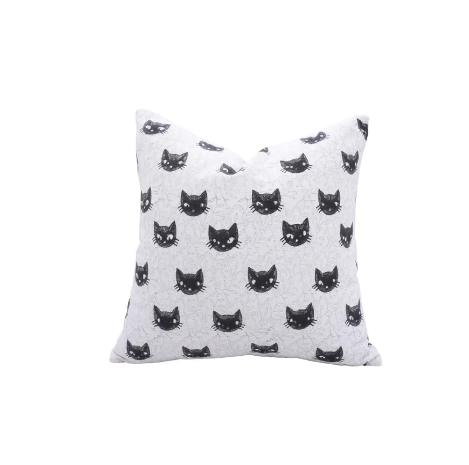 Decorative Handmade Block Print Thick Cotton White Pillow Cover - Kitty