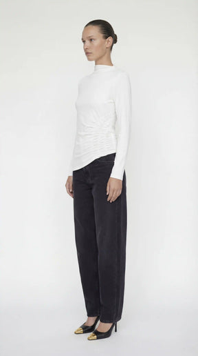 Toni Asymmetrical Ruched Mock Neck Top