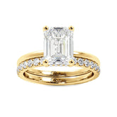 Emerald Cut Solitaire with Hidden Halo Engagement Ring Set