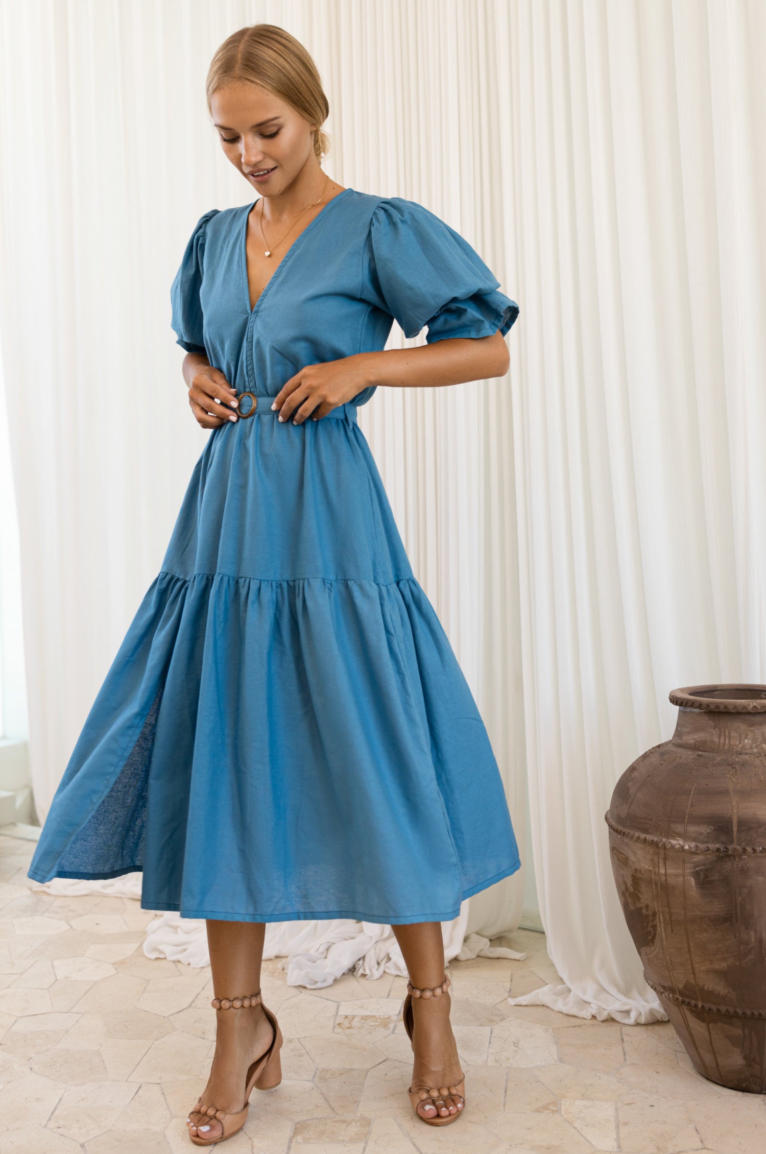 Peony Midi Dress - Persian Blue