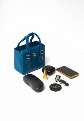 'Funmi' Blue Boxy Tote With Gold Hardware