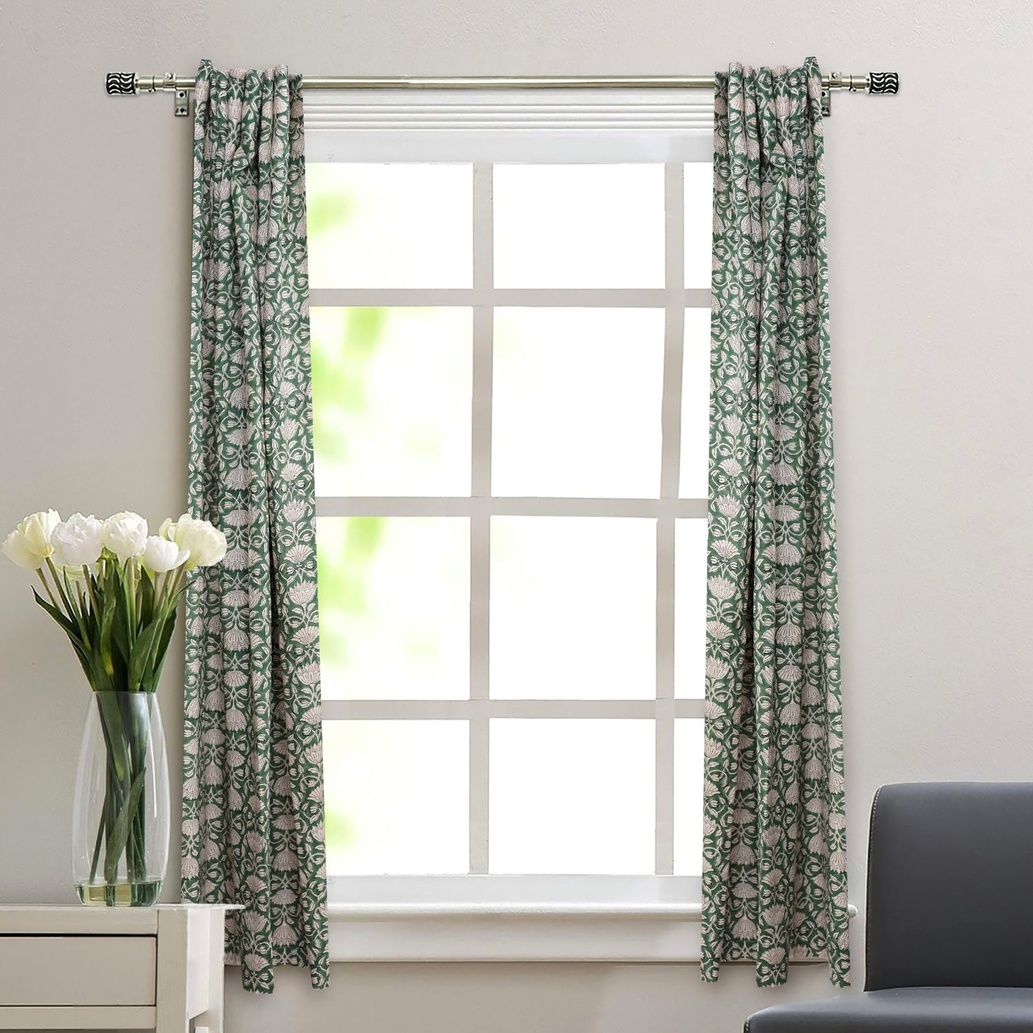 Indian  Block Print Viscose Colored Linen Curtain-ulta Kamal