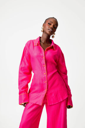 Linen NIKKI Button up Shirt in Pink
