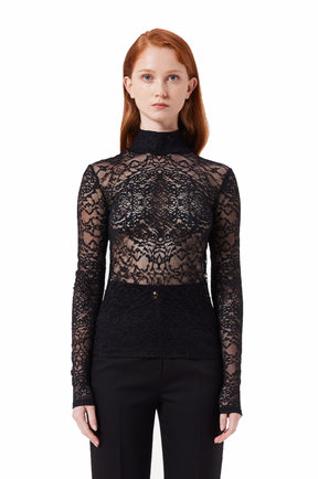 Helena High Neck Lace Blouse in Black