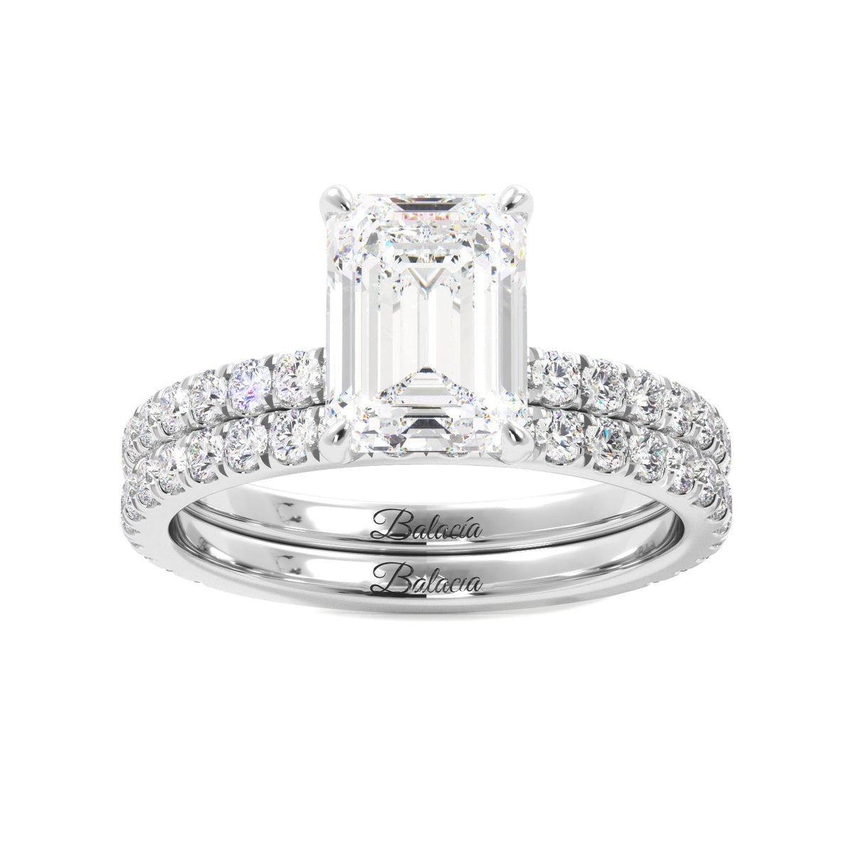 Emerald Cut Hidden Halo Engagement Ring Set