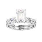 Emerald Cut Hidden Halo Engagement Ring Set