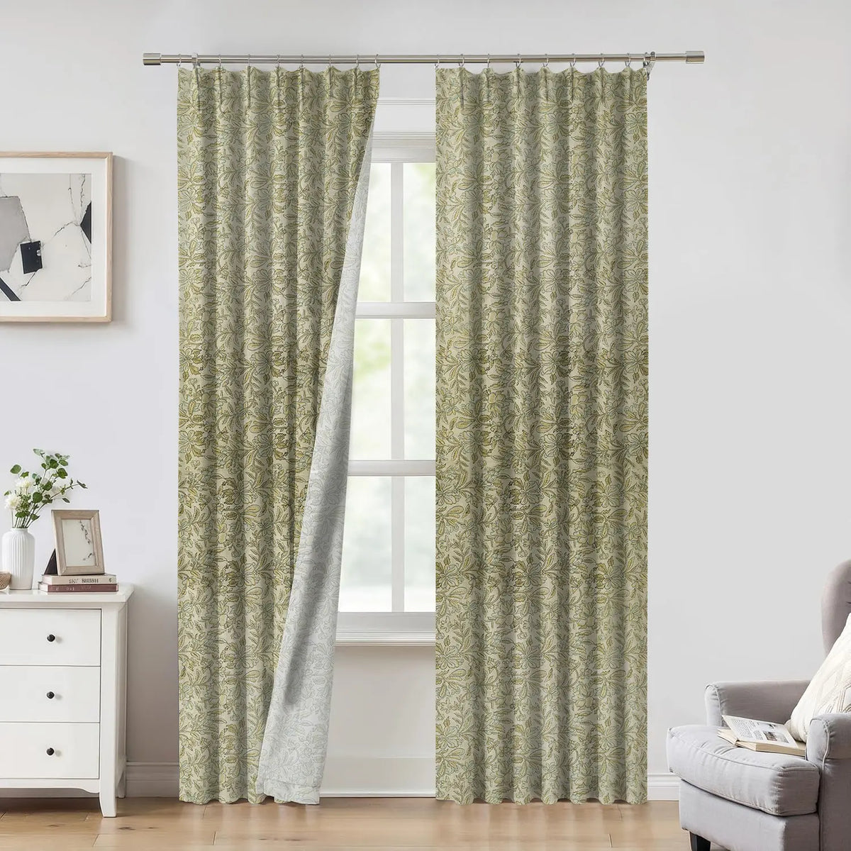 Indian Floral Printed Pure Linen Blackout Grommet - Kudrat