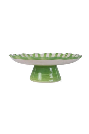 Ceramic Stripe Cake Stand, 10 X 10 X 3.75 Inches- Green