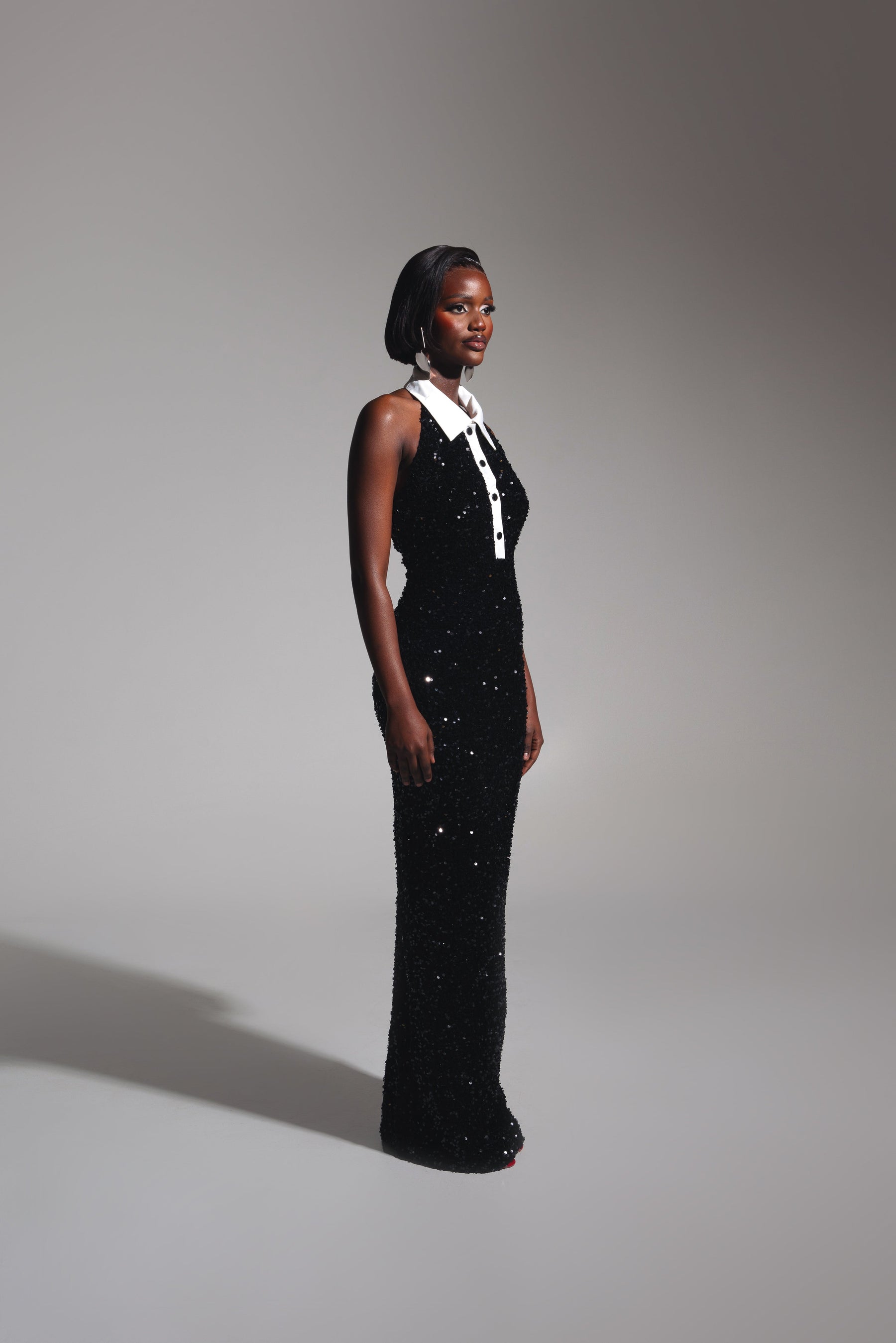 RIA Halter Sequin Maxi Dress in ONYX