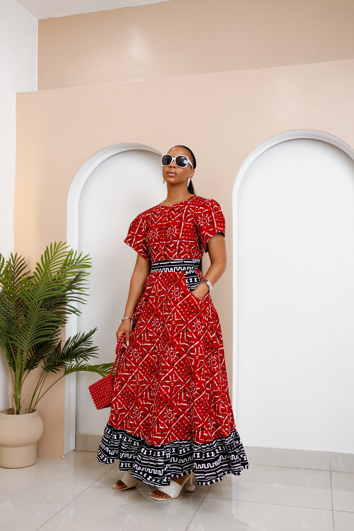 Obataobie Red Ankara Maxi Dress – Bold African Elegance