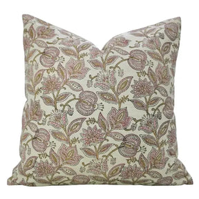 Natural Block Print Linen Blend Pillow Cover - Custard Apple