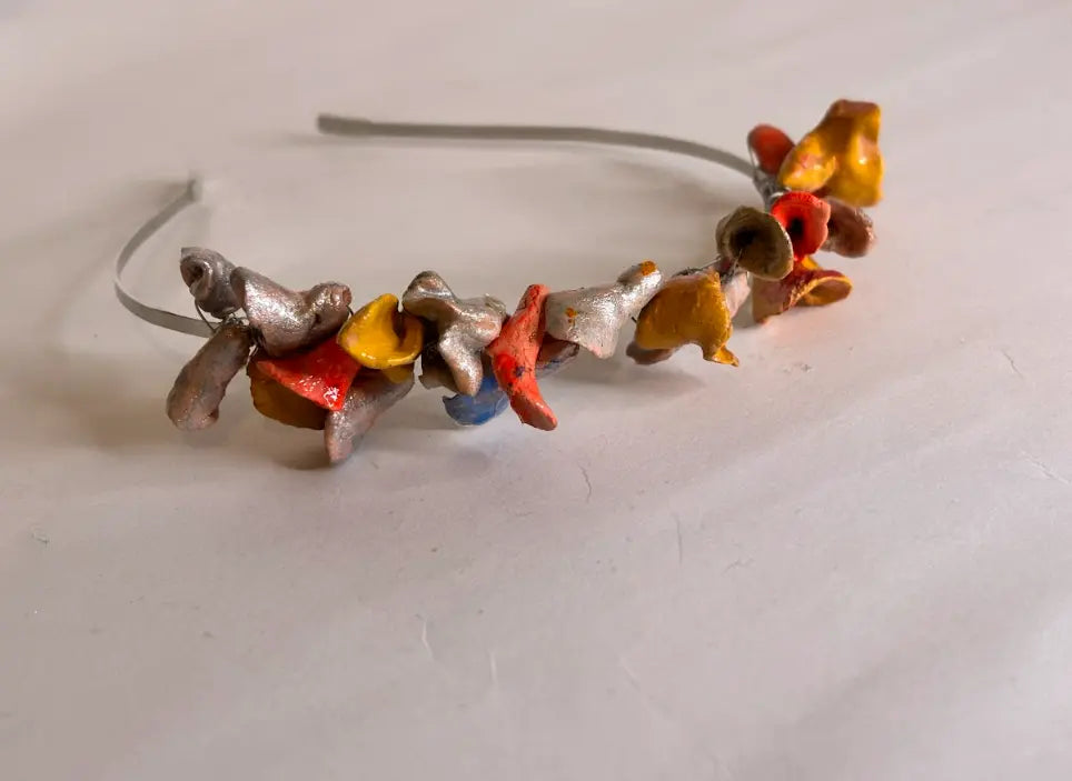 "Abstract Flora" Steel and Pastel Ceramic Tiara