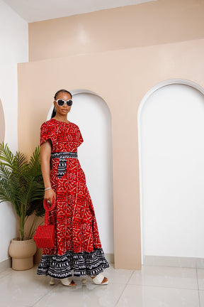 Obataobie Red Ankara Maxi Dress – Bold African Elegance